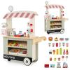 Costzon Kids Grocery Store Playset, Toddler Pretend Market Stand Shop Play Set w/ 30PCS Play Toy, Beverage Rack, Cash Register, Scale, Large Wheels, Wooden Food Cart, Gift for Boys Girls 3+ (Green) view 1