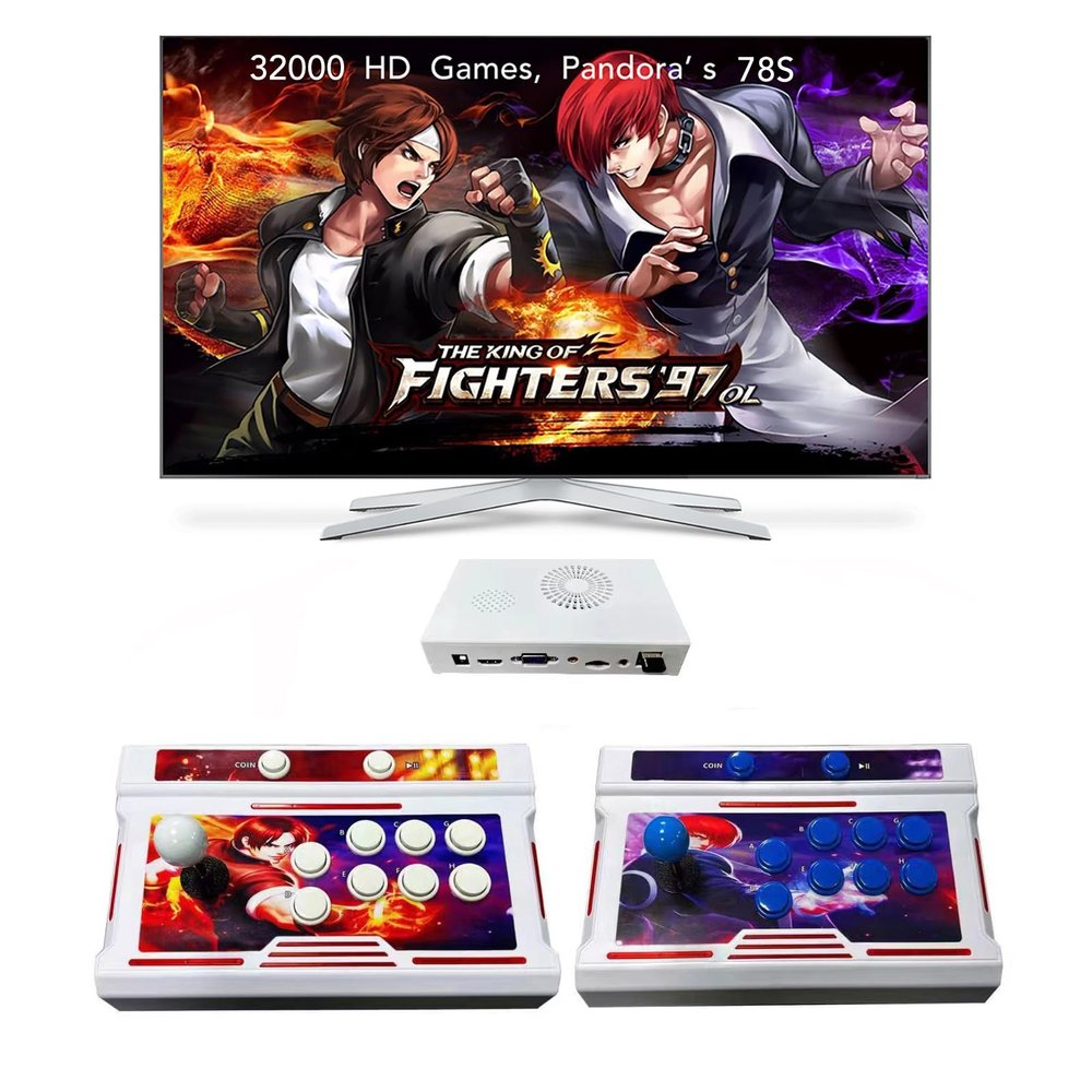 FVBADE[32000 Gamesin 1 78sPandora Box Arcade Game Console Bluetooth Function Compatible PC & Projector & TV,3D Games 4 Players Category Favorite List Save/Search/Hide/Pause/Delete Games