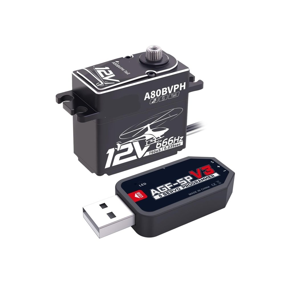 A80BVPH Tail servo 20KG 666Hz 0.039S Fast 12V high Voltage brushless programmable Digital Tail servo Suitable for RC 450-700 Level(A80BVPH Tail set2)