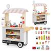 Costzon Kids Grocery Store Playset, Toddler Pretend Market Stand Shop Play Set w/ 30PCS Play Toy, Beverage Rack, Cash Register, Scale, Large Wheels, Wooden Food Cart, Gift for Boys Girls 3+ (Grey) view 1