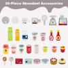 Costzon Kids Grocery Store Playset, Toddler Pretend Market Stand Shop Play Set w/ 30PCS Play Toy, Beverage Rack, Cash Register, Scale, Large Wheels, Wooden Food Cart, Gift for Boys Girls 3+ (Grey) view 3