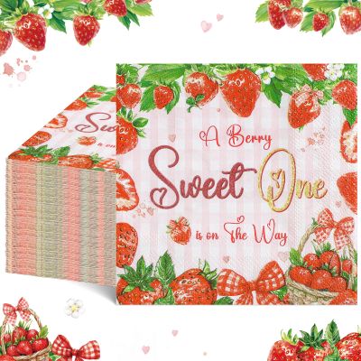 100 Pcs Strawberry Napkins, Strawberry Baby Shower Decorations Napkin Fruit Theme Disposable Cocktail Napkins for Baby Shower Birthday Party
