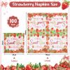 100 Pcs Strawberry Napkins, Strawberry Baby Shower Decorations Napkin Fruit Theme Disposable Cocktail Napkins for Baby Shower Birthday Party view 2