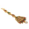 Matte Gold Plated Maang Tikka with Ruby & Green Stones  Traditional Temple-Inspired Jewelry for Women view 3