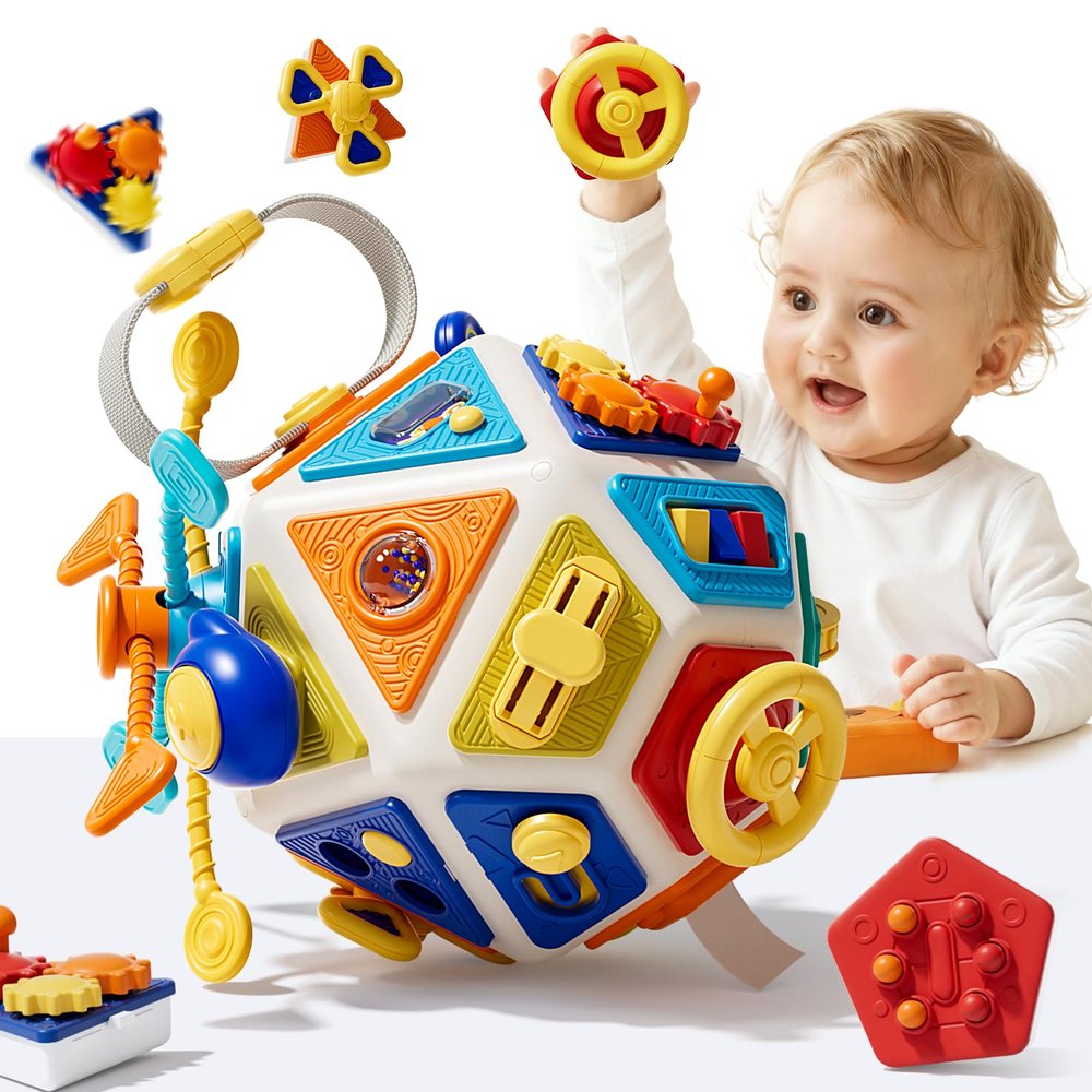 22in1Toddler Busy Board Activity Cube Toys, Montessori Sensory Toy & Travel Leaning for Toddlers, Early Education Active Toy and Fine Motor Skills Development Toy for 1 2 3 Years Old Boys & Girls