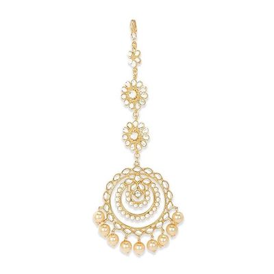 Gold-Plated Maang Tikka for Women  Traditional Indian Bridal Head Jewelry  Round Design  Gold Color Hair Accessory