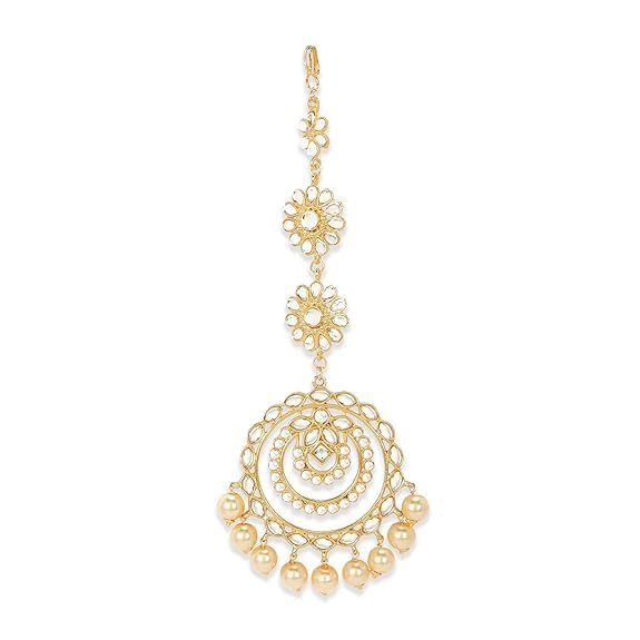 Gold-Plated Maang Tikka for Women  Traditional Indian Bridal Head Jewelry  Round Design  Gold Color Hair Accessory