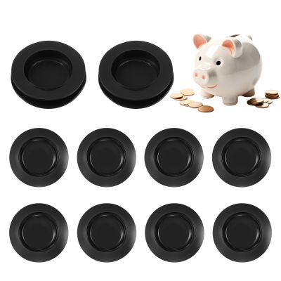 10 Pcs Piggy Bank Stopper, Outer Diameter 1.45 Inch Rubber Stopper Black Round Piggy Bank Plug Inner Diameter 1.02 Inch Rubber Stoppers Replacement for Men Women Coin Banks Saving Box