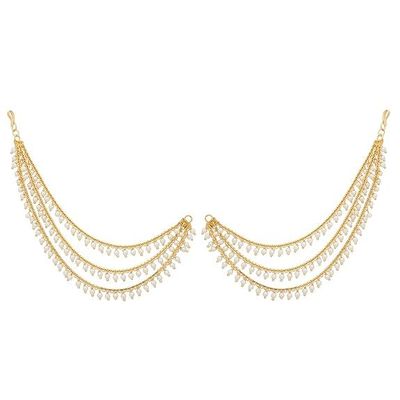 Gold Plated Pearl Hair Chain for Women  Elegant Hair Jewelry Accessory for Weddings, Parties, and Special Occasions