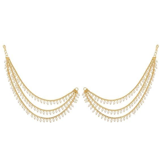 Gold Plated Pearl Hair Chain for Women  Elegant Hair Jewelry Accessory for Weddings, Parties, and Special Occasions