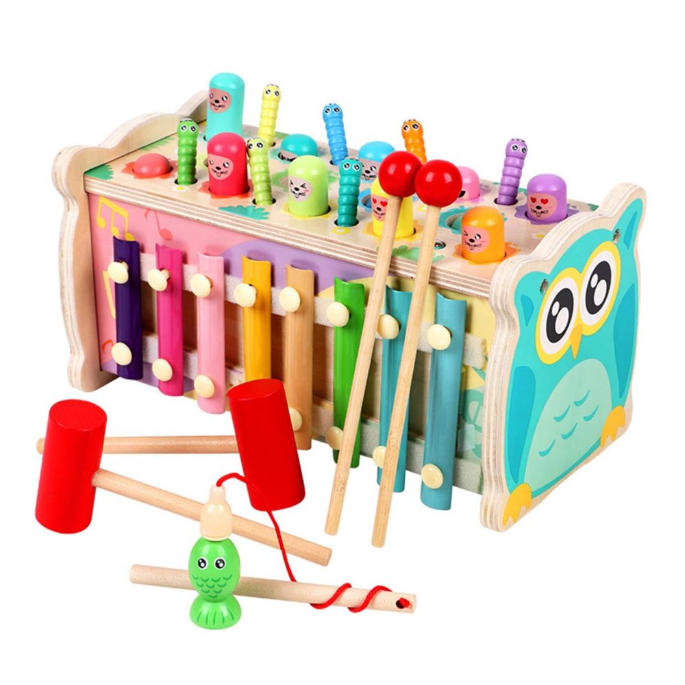 WHAMVOX Wooden S Hammer Beating Musical Instrument and Fishing Game for Smooth Edges Small Hands Design Educational Play for Boys