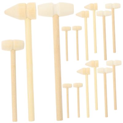 COOLHIYA 15pcs Wooden Hammer Mini Wooden Mallets for Educational Pounding Plaything Hand-Eye Coordination Natural Wood Craft Tool