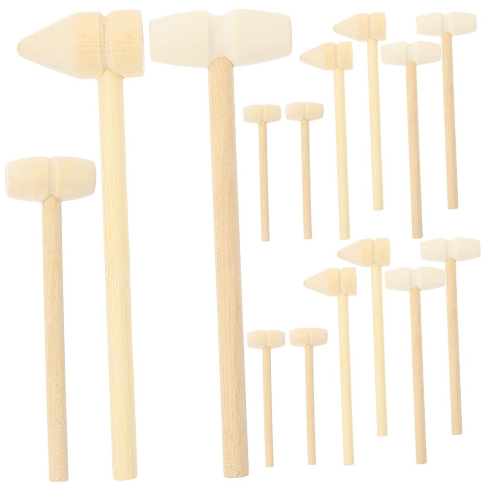 COOLHIYA 15pcs Wooden Hammer Mini Wooden Mallets for Educational Pounding Plaything Hand-Eye Coordination Natural Wood Craft Tool