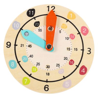 KONTONTY Wooden Clock for Teaching Colorful Cartoon Preschool Learning Tool Smooth Edges Safe Educational Clock for Hand-Eye Coordination and Logical Skill Development