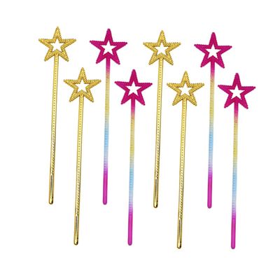 FELTECHELECTR 8pcs Star Shape Fairy Wands Plastic for Birthday Halloween Party Decorations Gold and Iridescent Safe Accessories for Princess Role Play and Cosplay Events