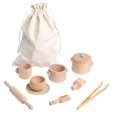 BCOATH Wooden Afternoon Tea Set for Year Old Tea Party Pretend Play Safe Material Social Skills Development Role-Playing