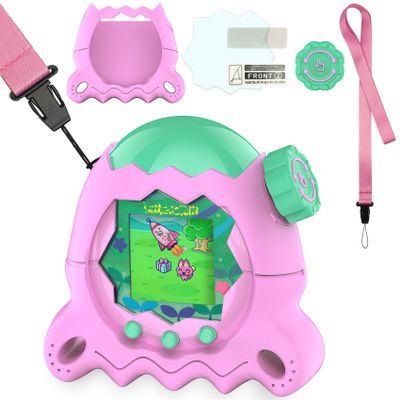 RAWECUD Silicone Case for Tamagotchi Paradise Electronic Pets Toy, Screen Protector and Lanyard for Tamagotchi Paradise Virtual Pet Accessories (Pink)