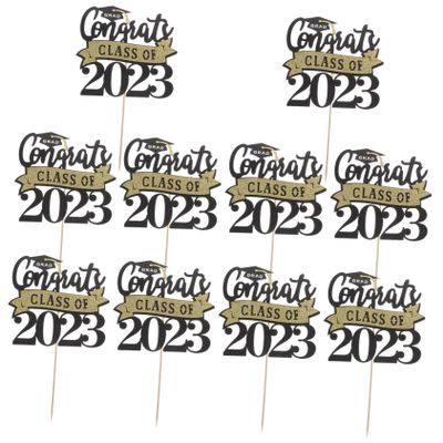 HAKIDZEL 10pcs Graduation Party Cake Picks Paper Cupcake Toppers Class of Congrats Decorative Cake Insert for Dessert Fruit Food-grade Safe