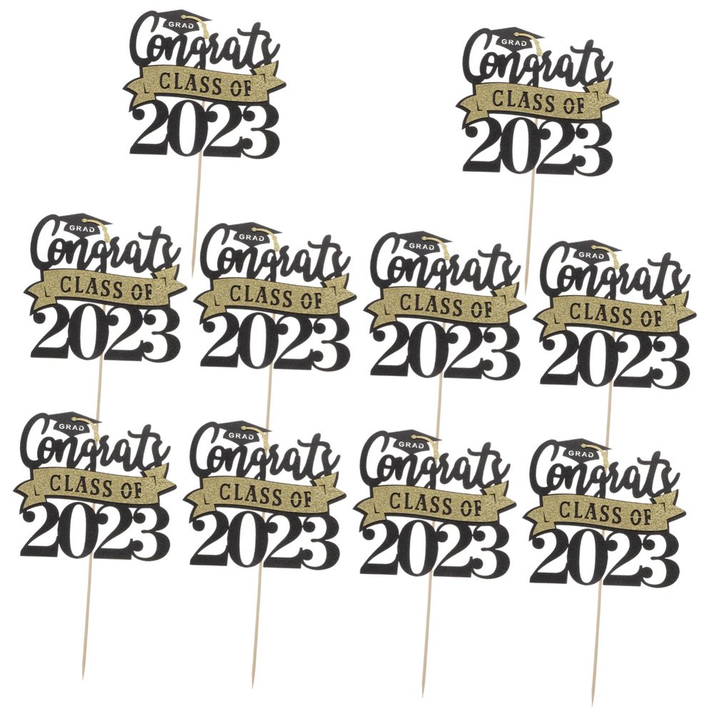 HAKIDZEL 10pcs Graduation Party Cake Picks Paper Cupcake Toppers Class of Congrats Decorative Cake Insert for Dessert Fruit Food-grade Safe
