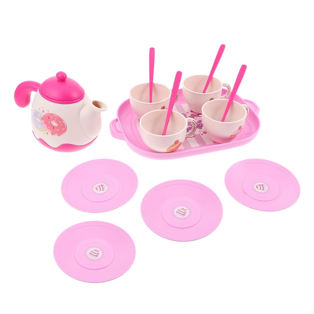HAKIDZEL Plastic Tea Party Set for Little with Teapot Tray Cups and Saucers Pretend Play Kitchen Accessories for Creative Imaginative Play and Family Bonding Christmas Birthday
