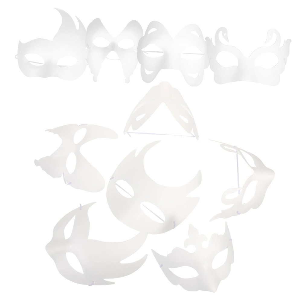 12Pcs DIY Blank Paper Masks for Cosplay Party with Cat Design Hand-painted Embryo Masks for Halloween Masquerade Carnival Decor Craft Paintable Costume Favors