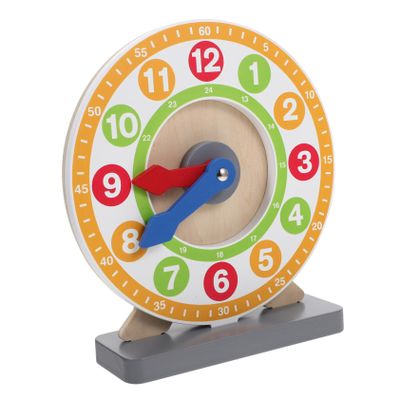 BRIGHTFUFU Wooden Teaching Clock Multicolor Clock with Shape and Color Recognition for Hand-Eye Coordination and Cognitive Learning