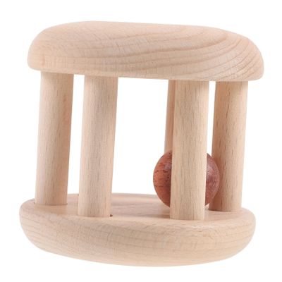 COOLHIYA Wooden Rattle Roller Snowman for Early Education Smooth Non-Toxic Sensory Development with Edges for Boy Girl Years Safe Natural Without Paint