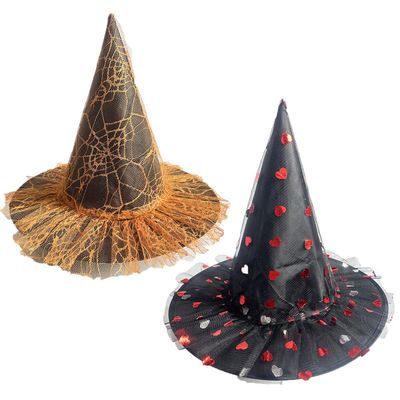2025 New Witch Hat with Colorful Printed Tulle for Women & Kids, Halloween Costume Wizard Hat for Boys Girls (D#)