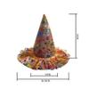 2025 New Witch Hat with Colorful Printed Tulle for Women & Kids, Halloween Costume Wizard Hat for Boys Girls (F#) view 2