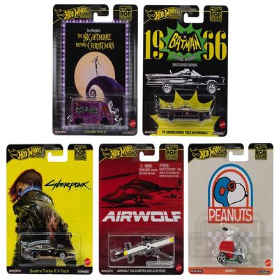 1:64 Scale Diecast Model Car Compatible with Hot Wheels Premium 2025 Pop Culture M Case, Set of 5 Cars, HXD63-956M