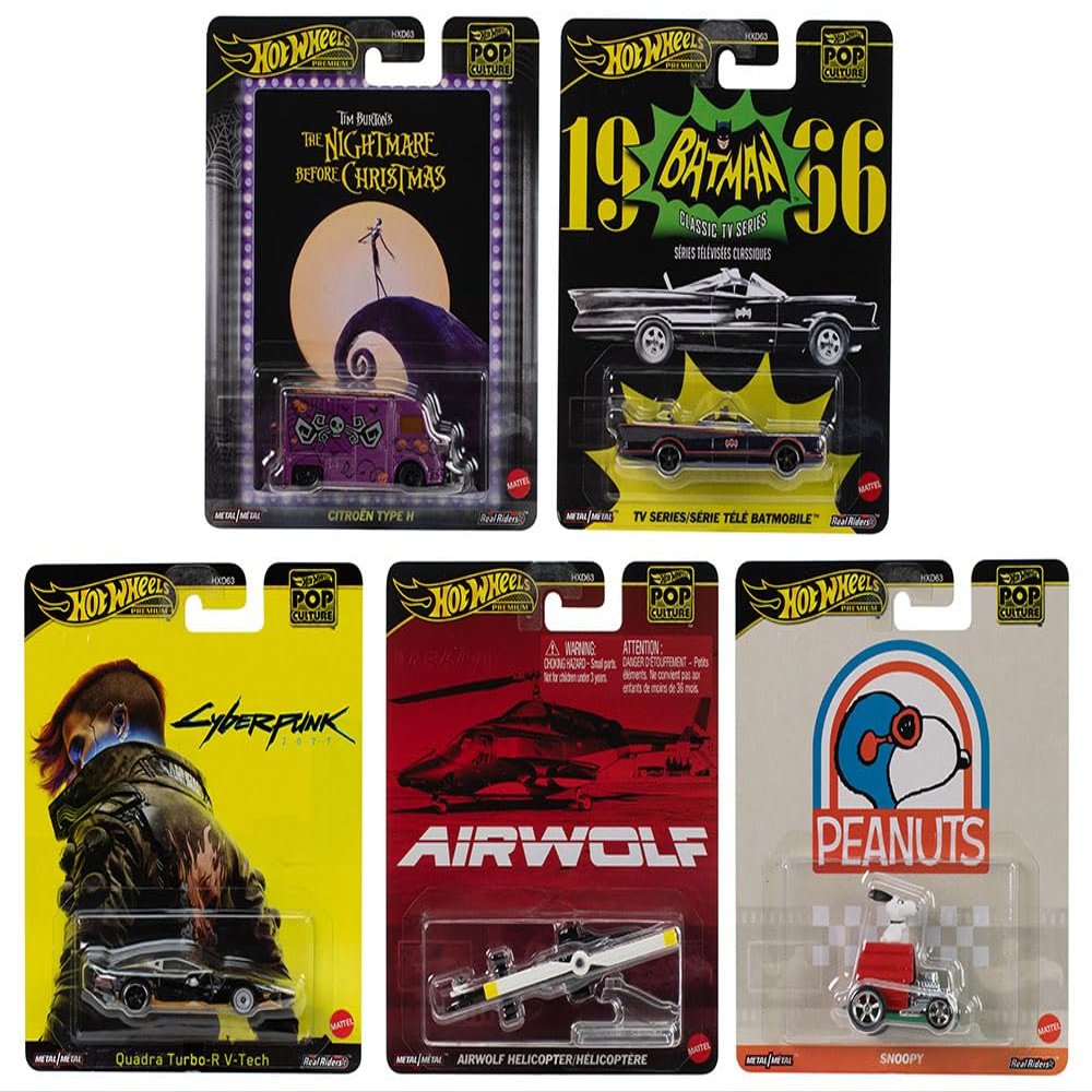 1:64 Scale Diecast Model Car Compatible with Hot Wheels Premium 2025 Pop Culture M Case, Set of 5 Cars, HXD63-956M