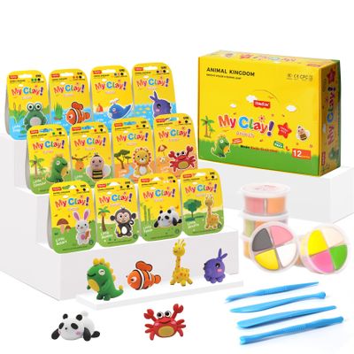 Air Dry Clay Kit, Modeling Magic Clay for Kids,12 Animals DIY Sculpting Set, Ultra Light & Soft, Safe Art Crafts Set for School Projects, Home Crafts,Party Activities, Gifts for Boys & Girls