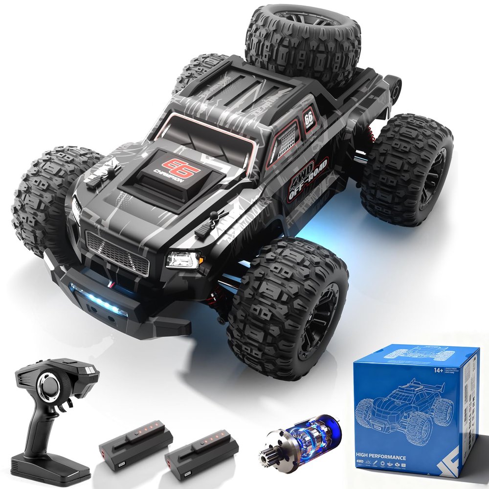 dexinco RC Car, 1:16 Brushless Remote Control Car, 55KM/H High Speed RC Truck, 4WD All Terrain Remote Control Monster Truck, Waterproof Crawler, 2.4GHz, 2 Batteries, Spare Tire