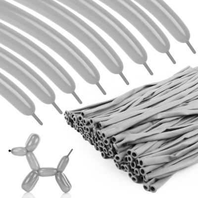 100pcs 260 Grey Long Balloons for Twisting, Skinny Thickening Latex Balloons for Animal Modeling and Arch Tying, Magic Show Party Supplies for Birthday Wedding Christmas Decoration
