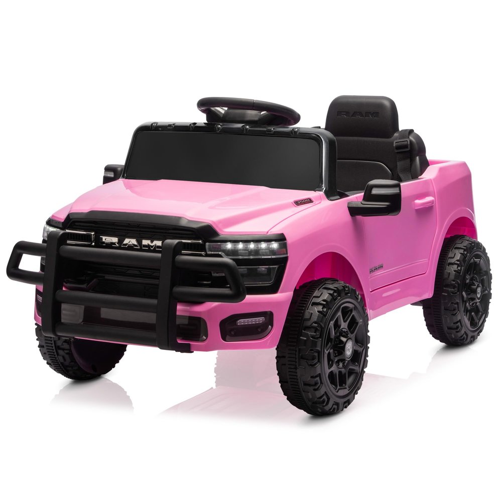 Kidzone Licensed Ram 3500 12V Ride on Truck, Powered Ride-on Car with 2.4G Remote Control & Manual Modes, Electric Toy Vehicle for Kids with Bluetooth, LED Lights, Spring Suspension, Pink