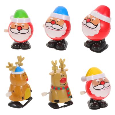 BCOATH 6pcs Portable Wind-up Christmas Lightweight Plastic Reindeer Santa Sleigh Companions Festive Holiday Clockwork Playthings Compact Party Favors