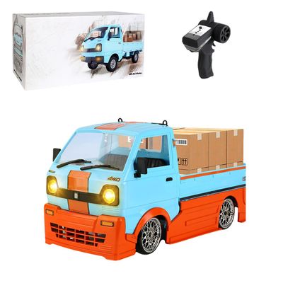 WOWOBONTOY RC Truck, WPL D14 1/10 Scale 2.4G 4WD Mini RC Truck with 8 Micro Cardboard Boxes and 2 Batteries, Ideal Vehicles Model Gift for Teens & Adult (Full Cage Vesion/Blue)
