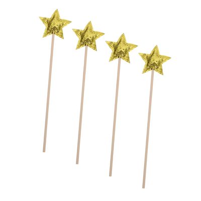 KONTONTY 4Pcs Glitter Star Fairy Wands for Dress-up Party Favor Lightweight Sticks for Birthday Halloween Cosplay Stage Show