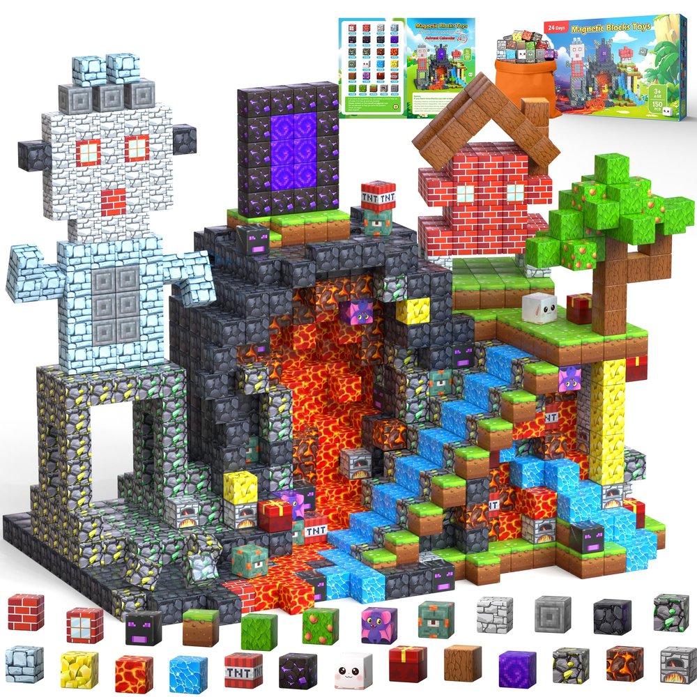 ANDENLEY 150PCS Magnetic Blocks, Magnetic Building Blocks Cubes, Magnet Tiles Stacking STEM Building Game Birthday Gifts for Boys Girls Age 3 4 5 6 7 8-12