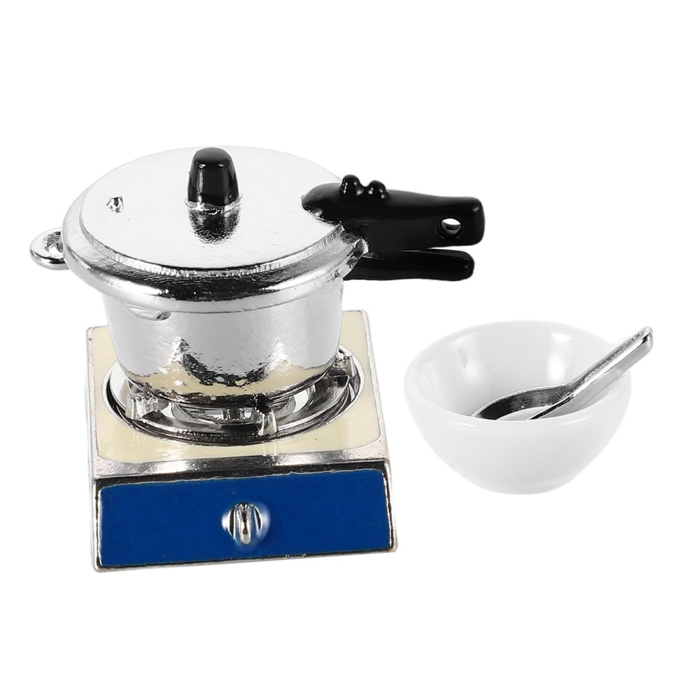 BRIGHTFUFU Realistic Mini House Kitchen Model with Alloy Gas Stove and Pressure Cooker Miniature Dollhouse Cookware Accessories for Engaging Role Play and Detailed Cooking Scenes