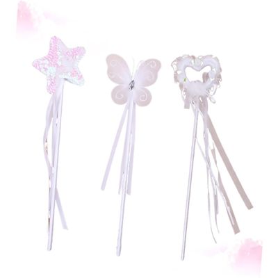 BCOATH 3pcs Fairy Wands with Pentagram Heart Insect Motifs Magical Angel Stick for Birthday Party Cosplay Role Play Dress-up Accessories Random Color