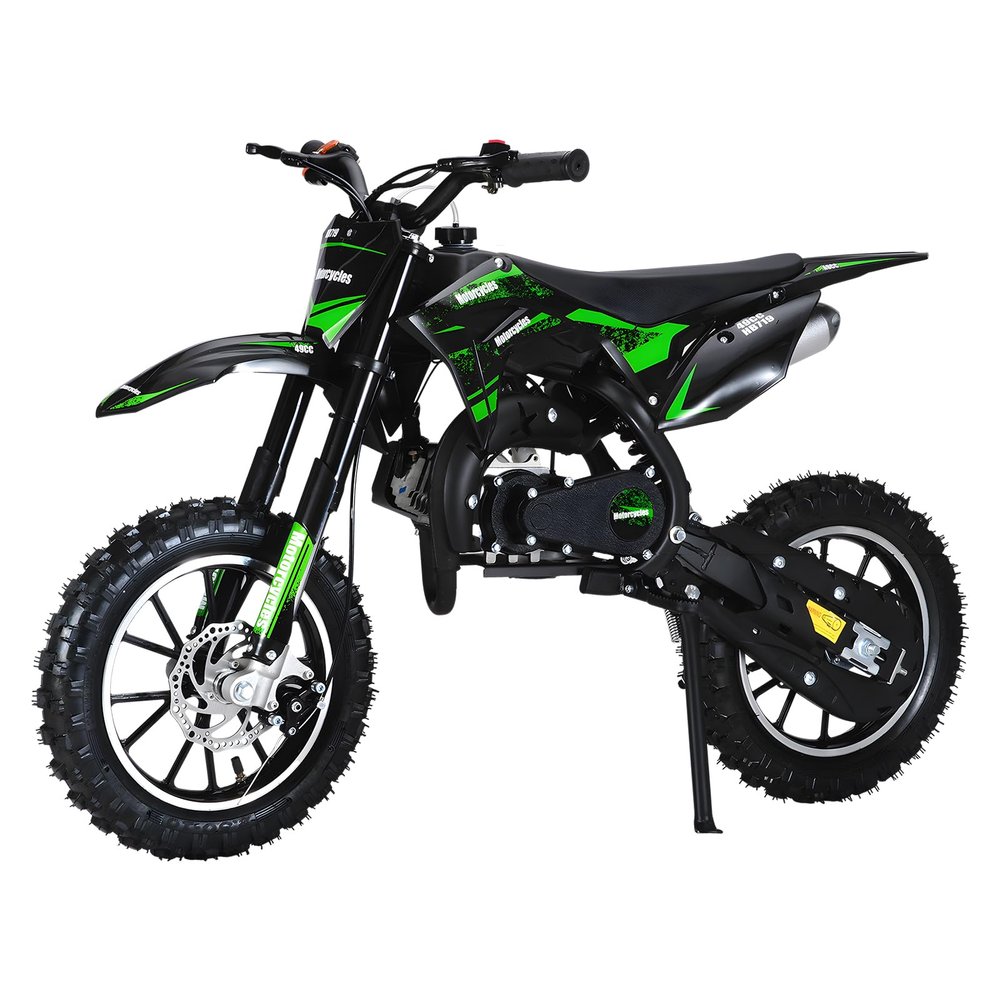 49CC Kid Dirt Bike, 2-Stroke Gas Powered Dirt Bike for Kids, Off Road Motorcycle for Kids 6-15, Front Rear Disc Brakes, Shock Absorption Pocket Motorbike, Up to 25 Mph, Soft Seat Cushion (Green)
