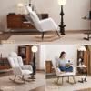 055-Teddy Fabric Upholstered Nursery Rocking Glider Chair Modern Accent Armchair Padded Seat with High Backrest and Pillow for Living Room Bedroom (Ivory) view 4