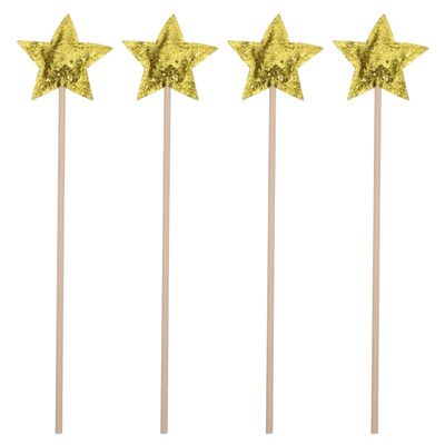 FELTECHELECTR 4Pcs Fairy Wands for Girls with Gold Star Design Kids Party Costume Wands for Birthday Dress up Performance and Stage Props