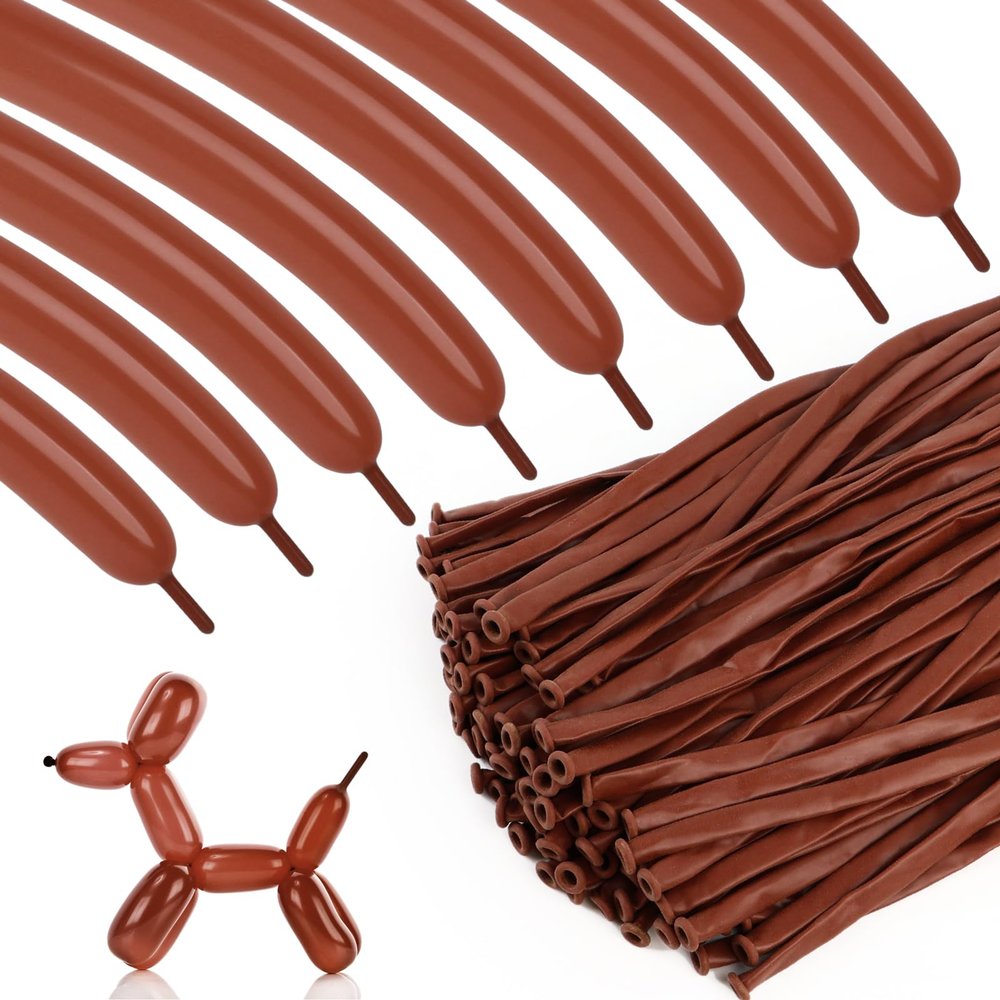 100pcs 260 Brown Long Balloons for Twisting, Skinny Thickening Coffee Latex Balloons for Animal Modeling and Arch Tying, Magic Show Party Supplies for Birthday Wedding Christmas Decoration