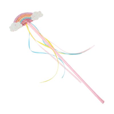 LALADEFIEE Rainbow Fairy Wand with Vibrant Rainbow Ribbons Lightweight Princess Dress Up Accessory for Costume Parties Halloween Cosplay and Storytelling Adventures