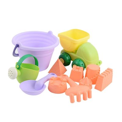 BCOATH 11pcs Colorful Beach Sand Molds for PP Material Sand with Bucket Shovel Rake Watering Can Car Safe Smooth Edges for Outdoor Beach Pool Bathtub Play Random Color