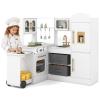 HONEY JOY Corner Play Kitchen with Rolling Cart, Wooden Pretend Toy Kitchen Set w/Lights, Ice Maker, Stoves, Cookware, Sink, High Cabinet, Little Chef Kids Kitchen Playset for Toddlers Gift (White) view 1
