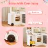 HONEY JOY Corner Play Kitchen with Rolling Cart, Wooden Pretend Toy Kitchen Set w/Lights, Ice Maker, Stoves, Cookware, Sink, High Cabinet, Little Chef Kids Kitchen Playset for Toddlers Gift (White) view 2