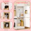 HONEY JOY Corner Play Kitchen with Rolling Cart, Wooden Pretend Toy Kitchen Set w/Lights, Ice Maker, Stoves, Cookware, Sink, High Cabinet, Little Chef Kids Kitchen Playset for Toddlers Gift (White) view 3